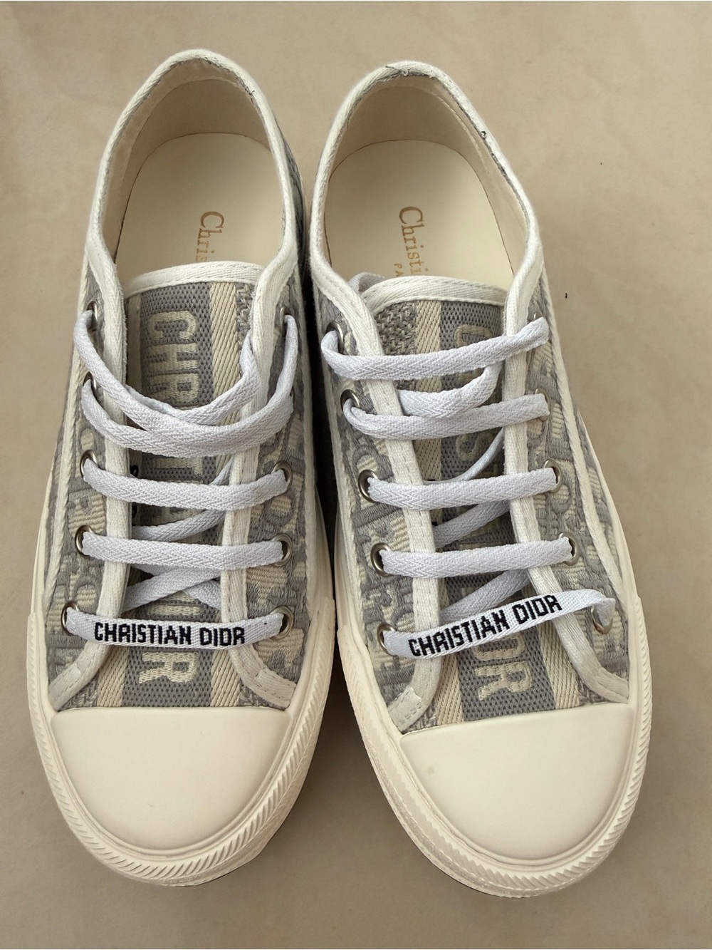 Dior Women’s Gray and White Oblique Canvas Low-Top Sneakers